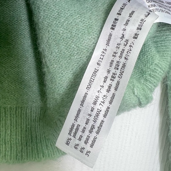 Zara - White Pearl Embellishment Mint Green Button Down Cardigan Size Small - Picture 9 of 10